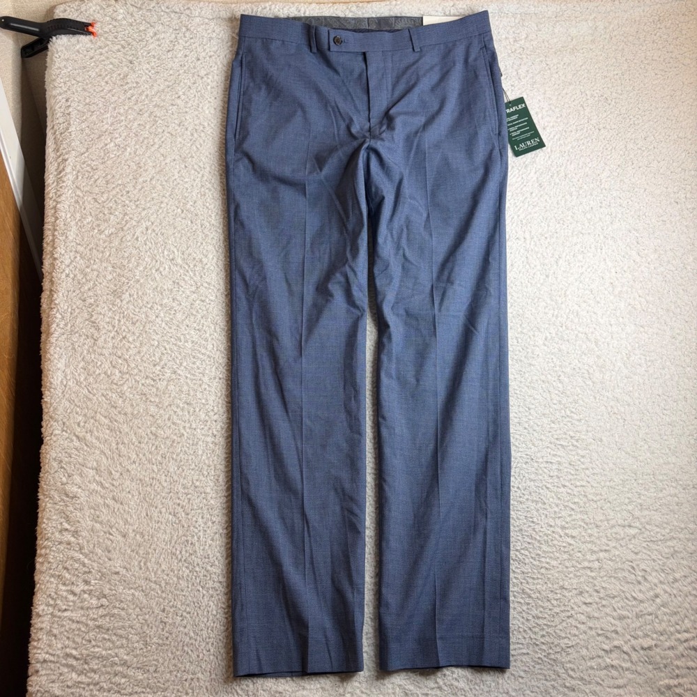 Lauren Ralph Lauren Ultraflex Blue Micro Check Dress Pants 34x32 NWT